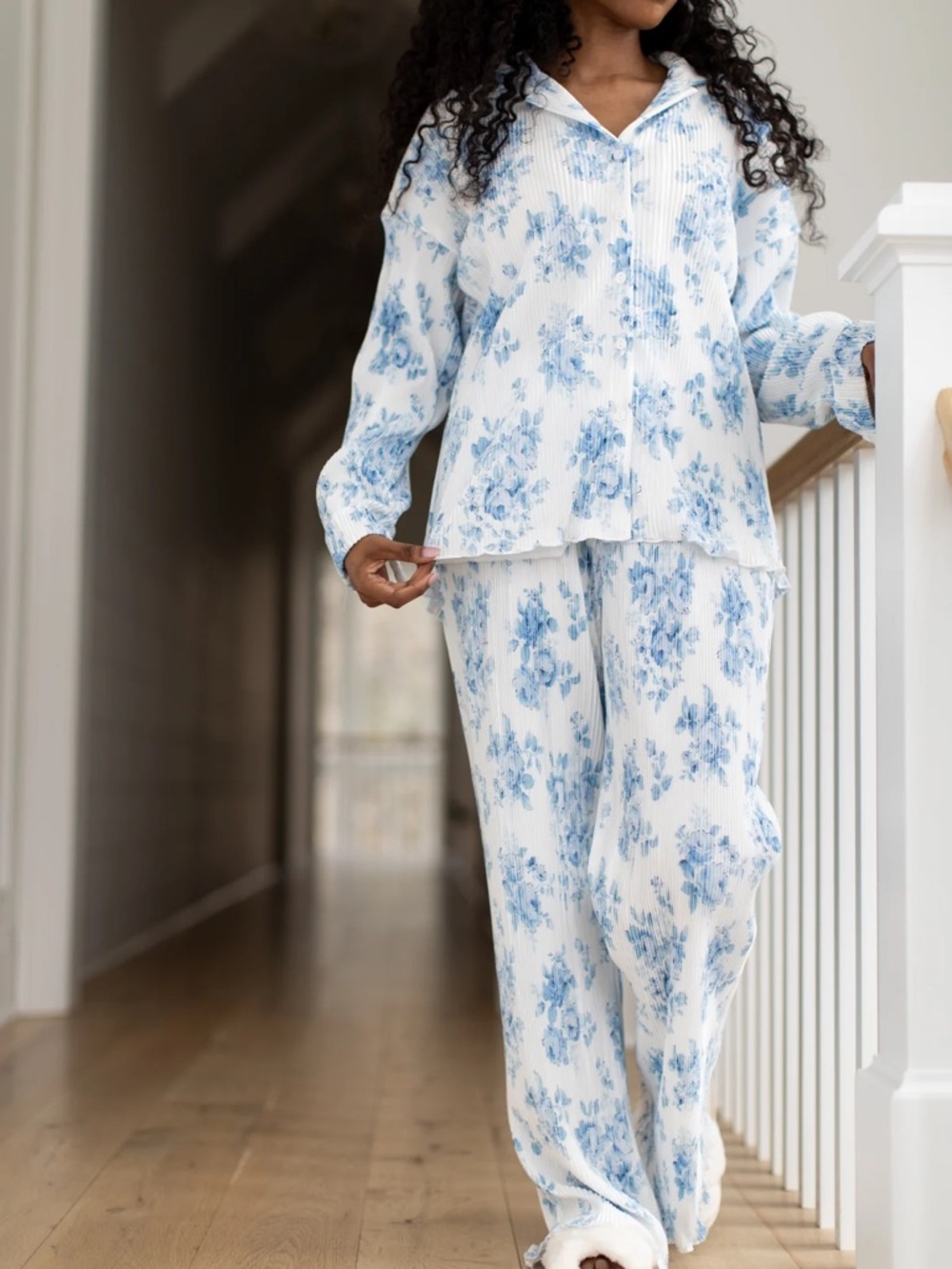 Blue Floral Two-Piece Pajama Set